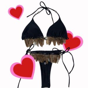 Bikini negro plumas